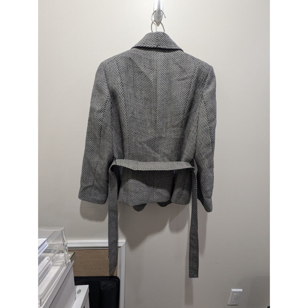 Talbots Petite Blazer 10 Gray 100% Wool Herringbone Jacket Japan Classic Belt - Picture 11 of 16